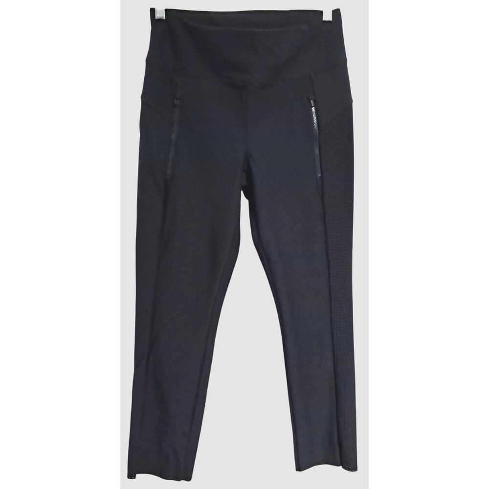 Athleta Black Athlecia Pants Zipper Pocket Cropped Leggings Womens Size S Mesh S